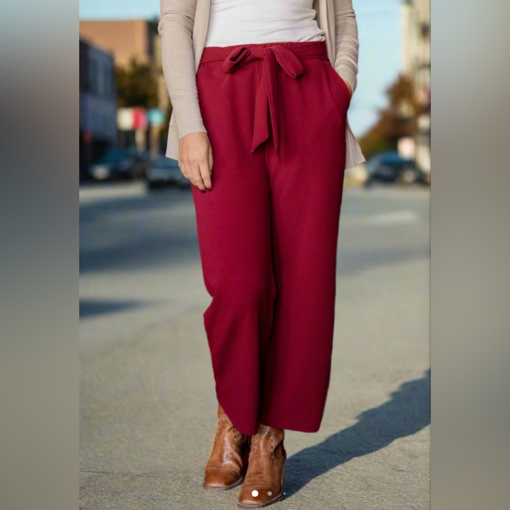 Soho Apparel Burgundy Elastic-high Waist Wide Leg Pants.